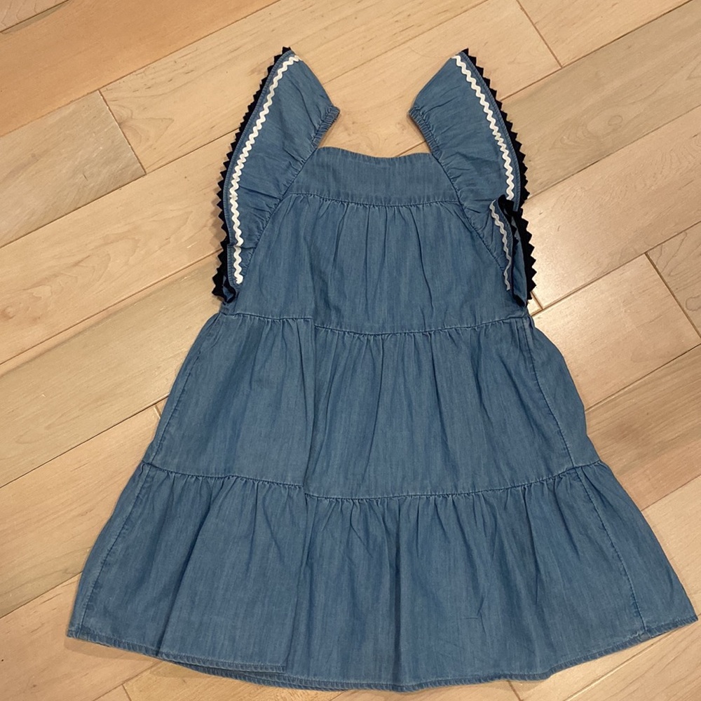 Crewcuts girls soft cotton ruffle sleeve blue denim dress 4 - Picture 8 of 11